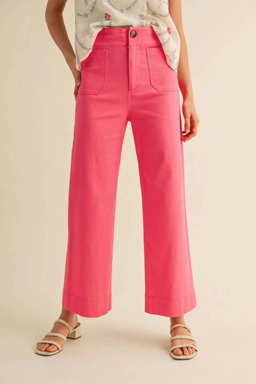 NEW &MERCI high waist cropped wide leg pants in berry pink